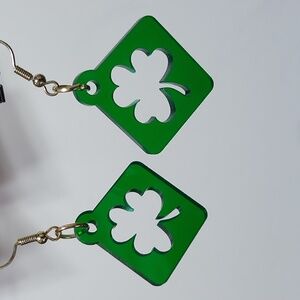 Earrings Handmade Shamrock Green Translucent Acrylic